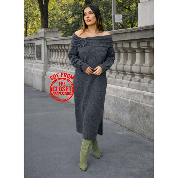 ZARA Off-the-Shoulder Knit Midi Dress NWT Gray Size S and M - Picture 13 of 16